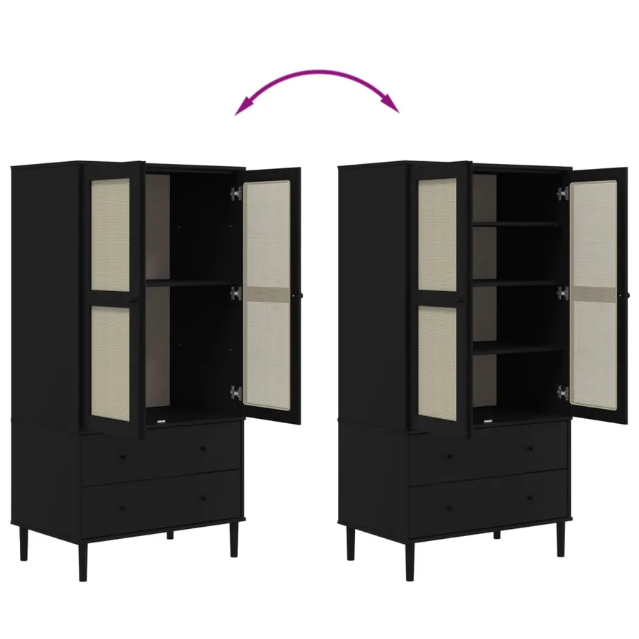 Garde-robe SENJA aspect rotin noir 90x55x175 cm bois massif pin - 9