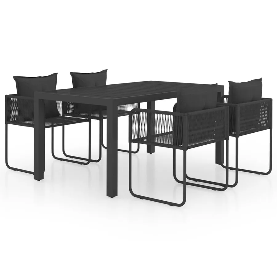 Ensemble à manger de jardin 5 pcs PVC résine tressée noir - 2
