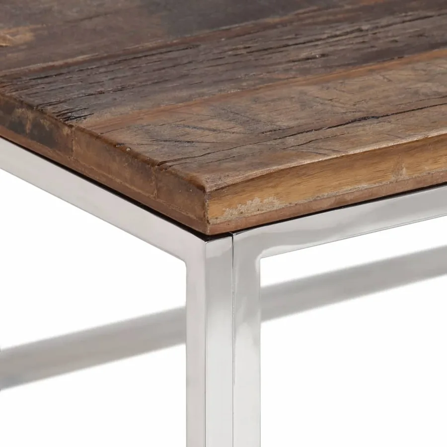 Table basse argenté acier inoxydable et bois de mélèze massif - 4