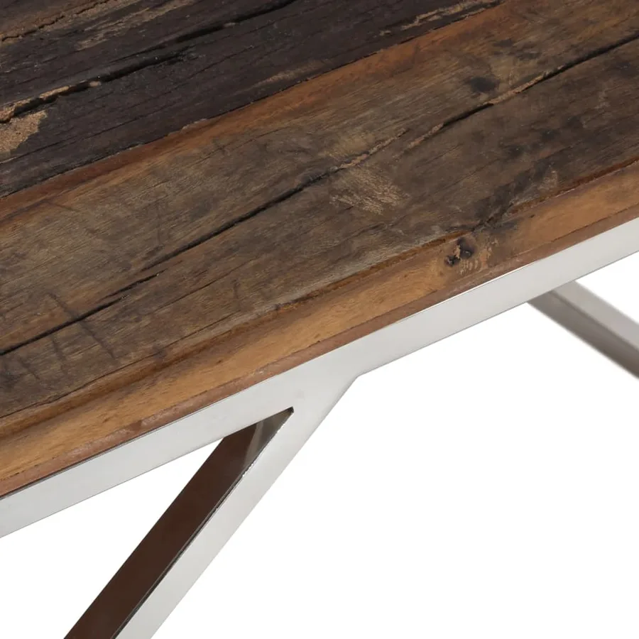 Table basse argenté acier inoxydable et bois de mélèze massif - 5