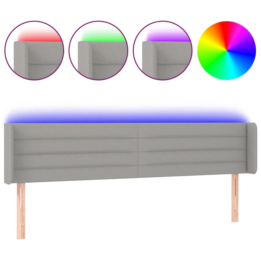 Tête de lit à LED Gris clair 183x16x78/88 cm Tissu - 2