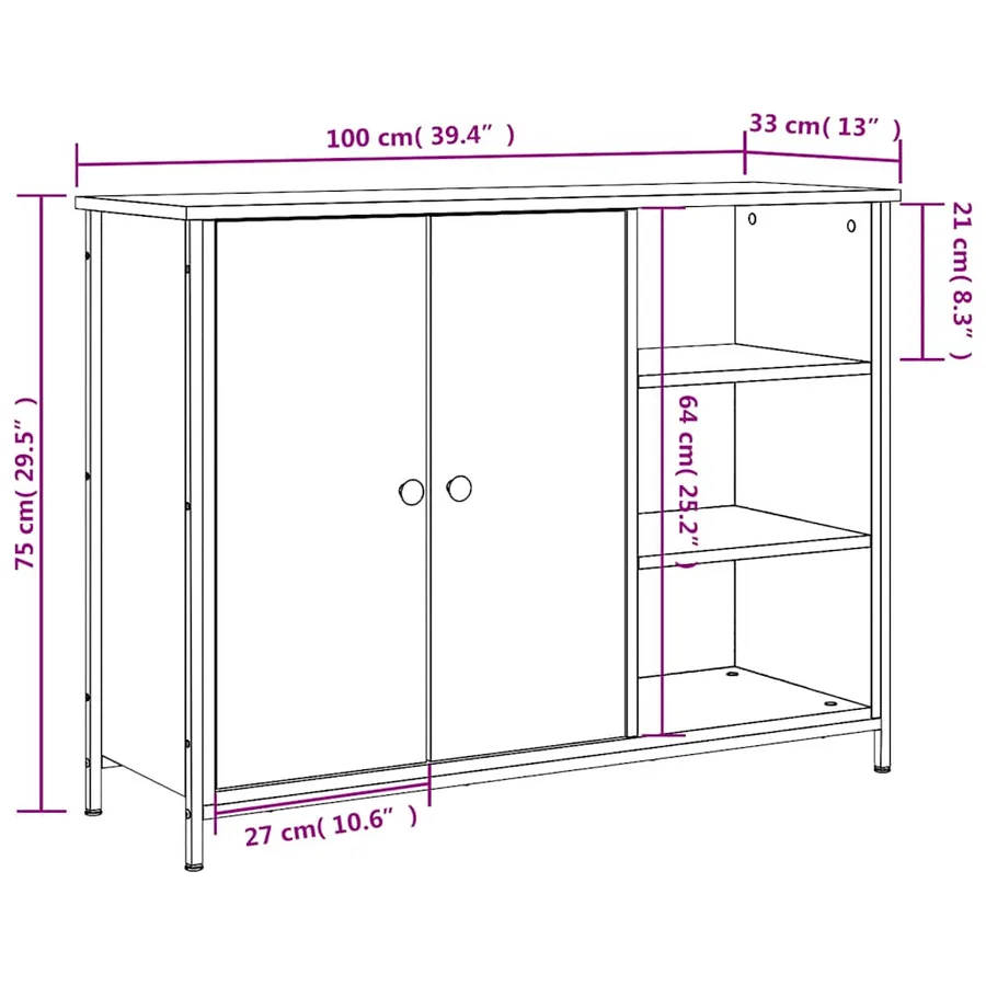 Buffet chêne fumé 100x33x75 cm bois d'ingénierie - 11