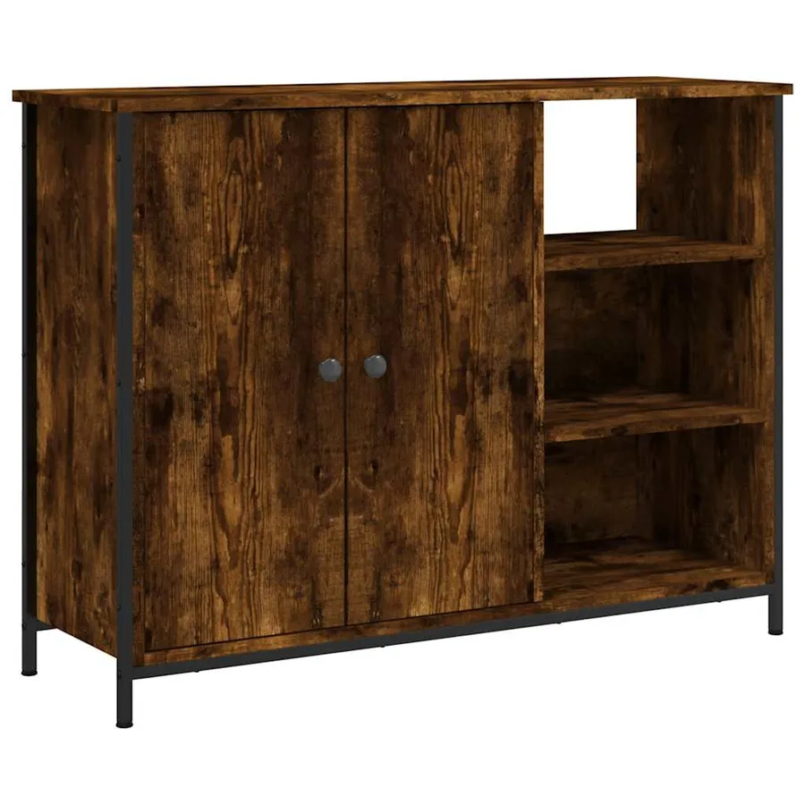 Buffet chêne fumé 100x33x75 cm bois d'ingénierie - 2