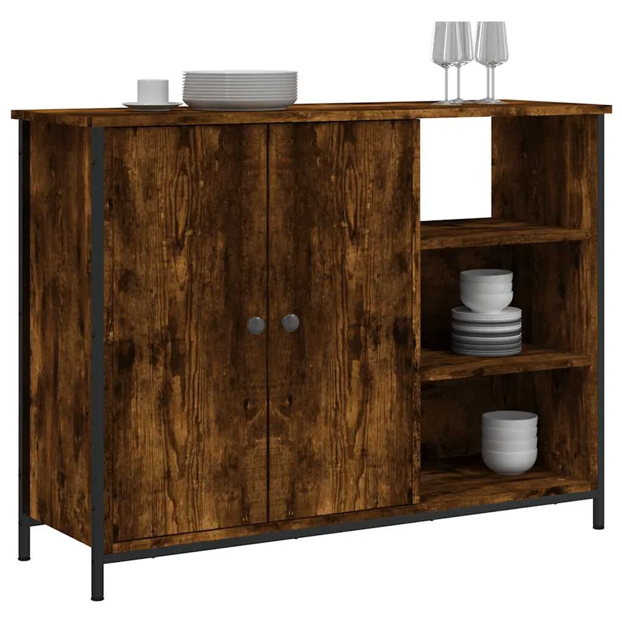 Buffet chêne fumé 100x33x75 cm bois d'ingénierie - 3