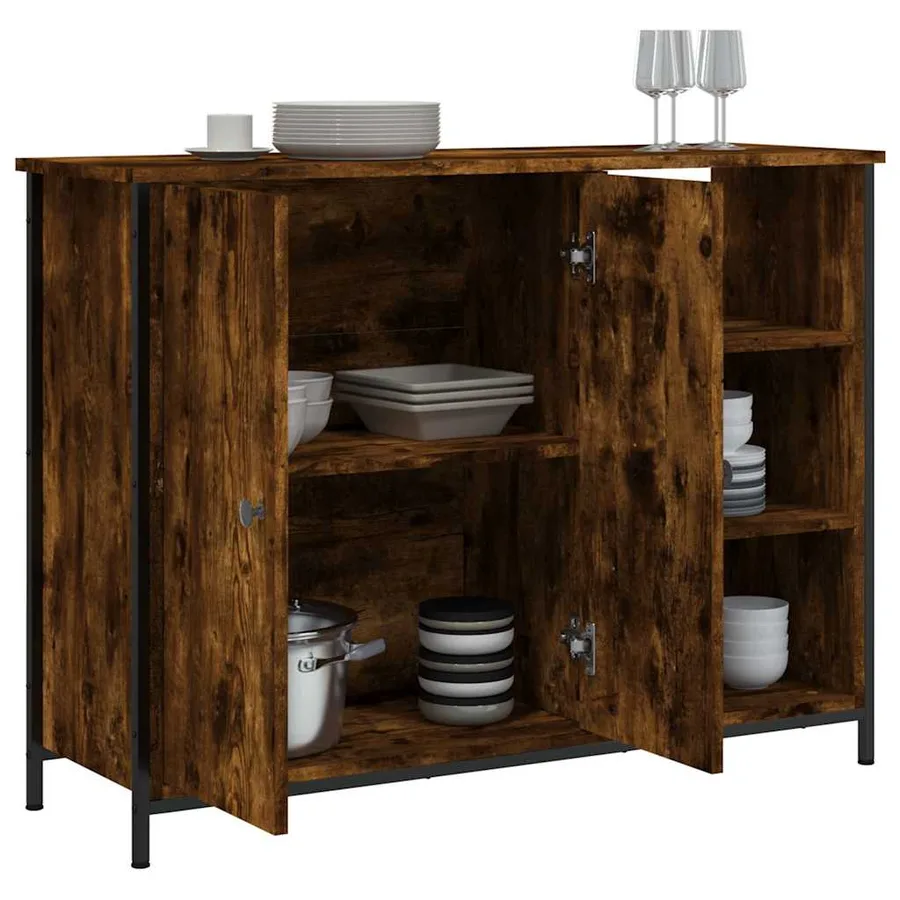 Buffet chêne fumé 100x33x75 cm bois d'ingénierie - 4