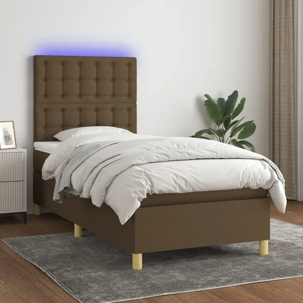 Sommier à lattes de lit et matelas et LED Marron foncé 80x200cm