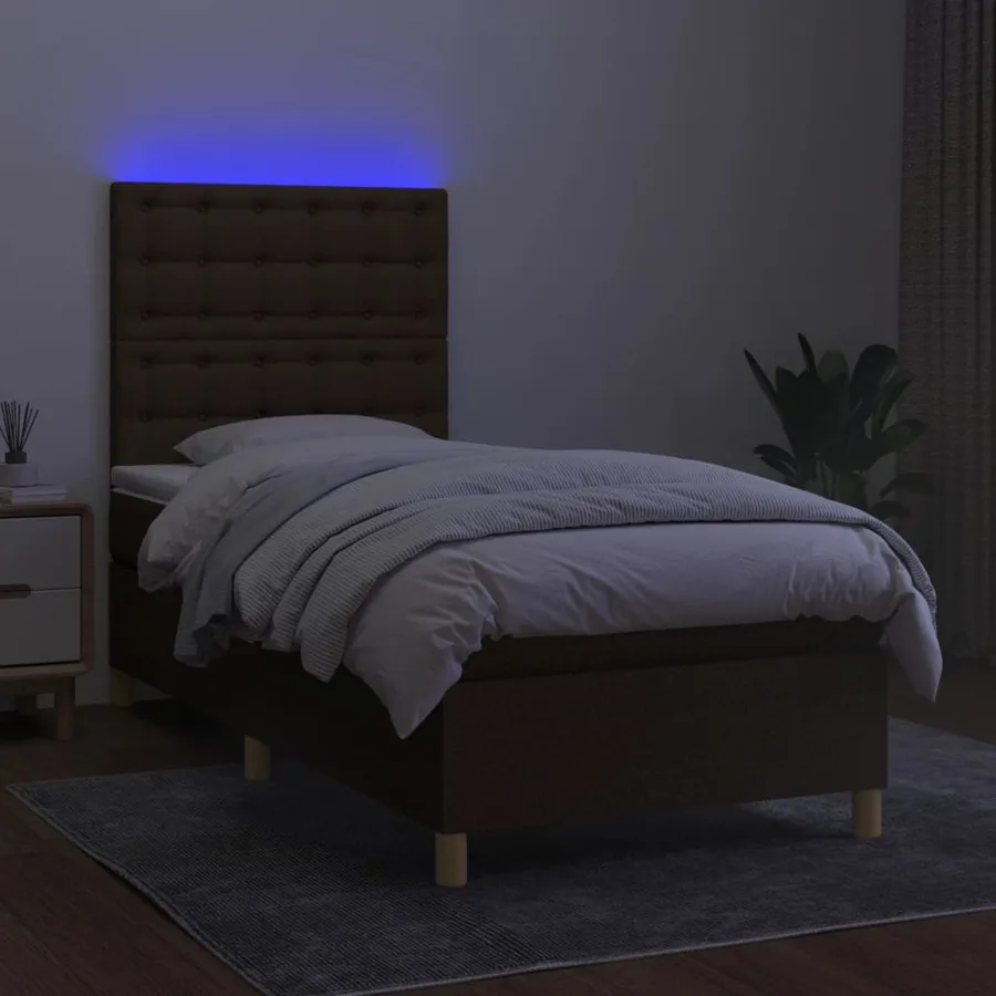 Sommier à lattes de lit et matelas et LED Marron foncé 80x200cm - 4