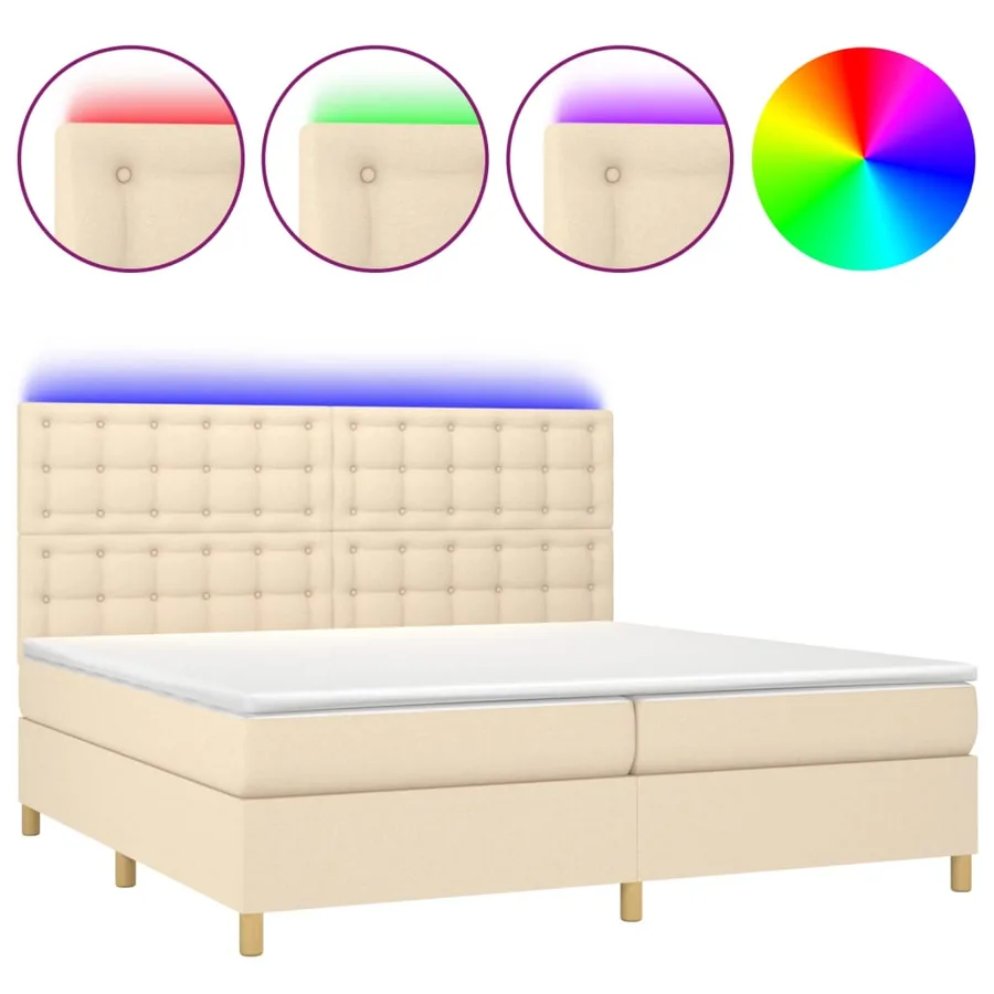 Sommier à lattes de lit et matelas et LED Crème 200x200cm Tissu - 2