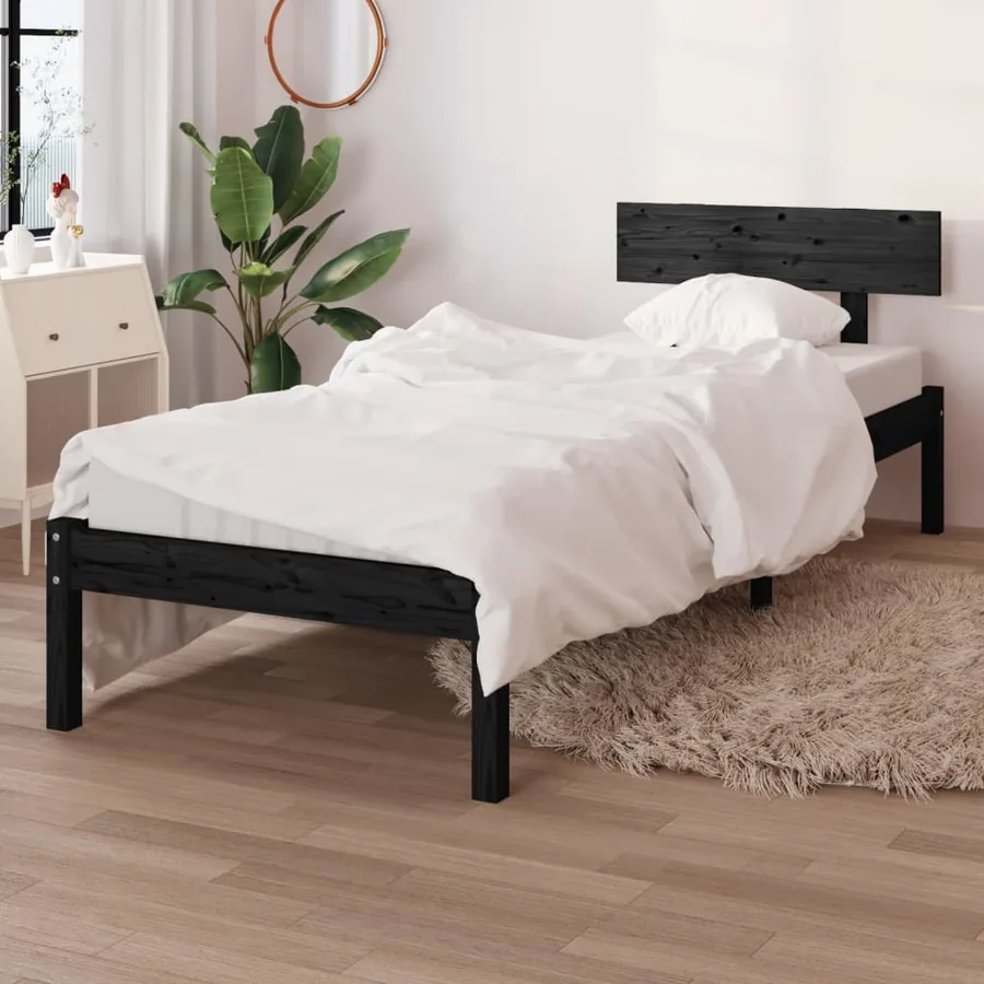 Cadre de lit sans matelas noir bois massif