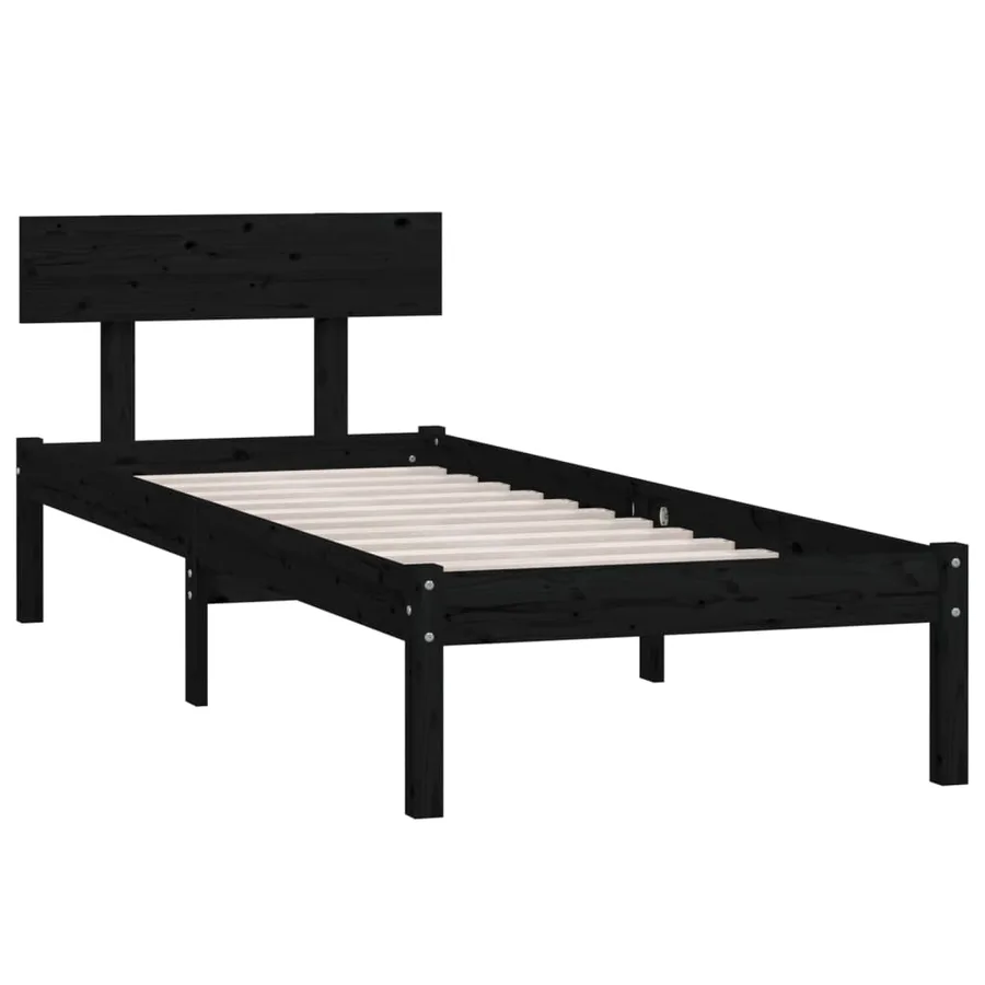Cadre de lit sans matelas noir bois massif - 3