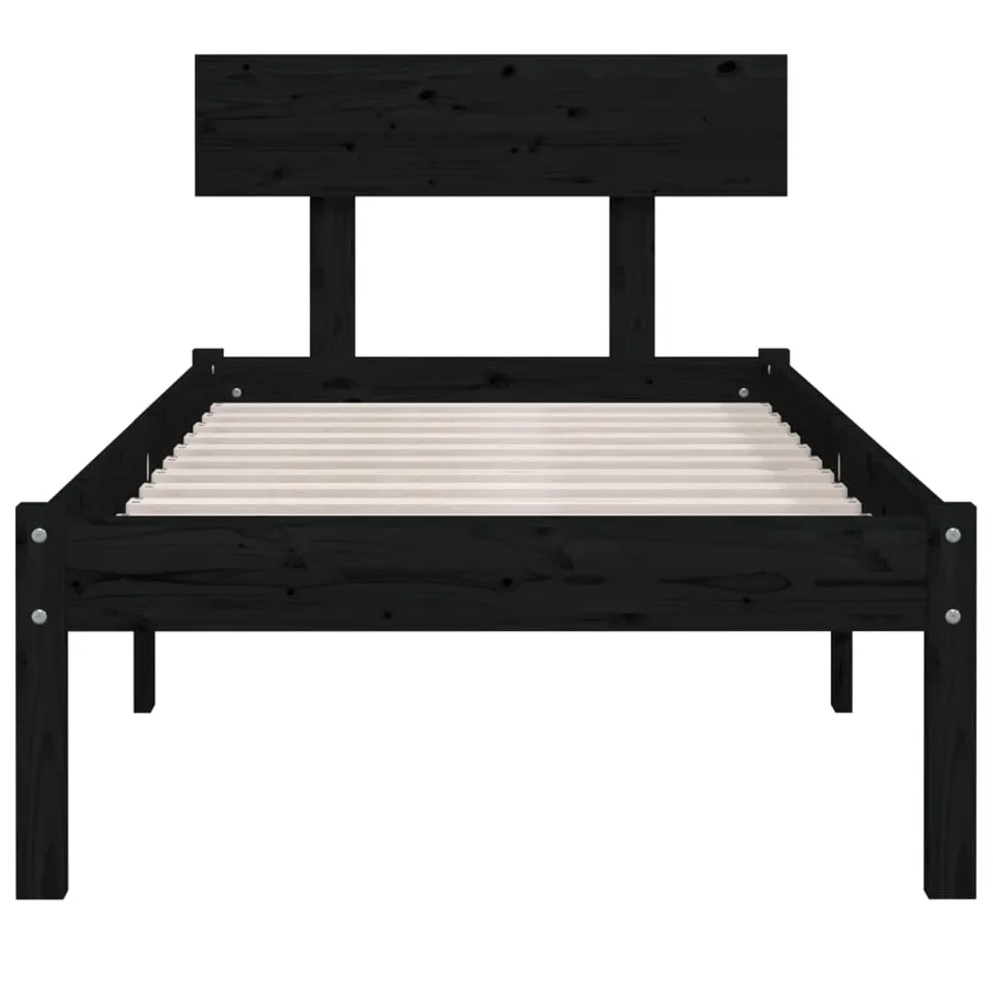 Cadre de lit sans matelas noir bois massif - 4