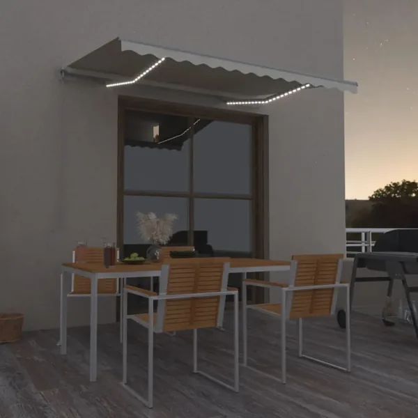 Auvent manuel rétractable avec LED 350x250 cm Crème