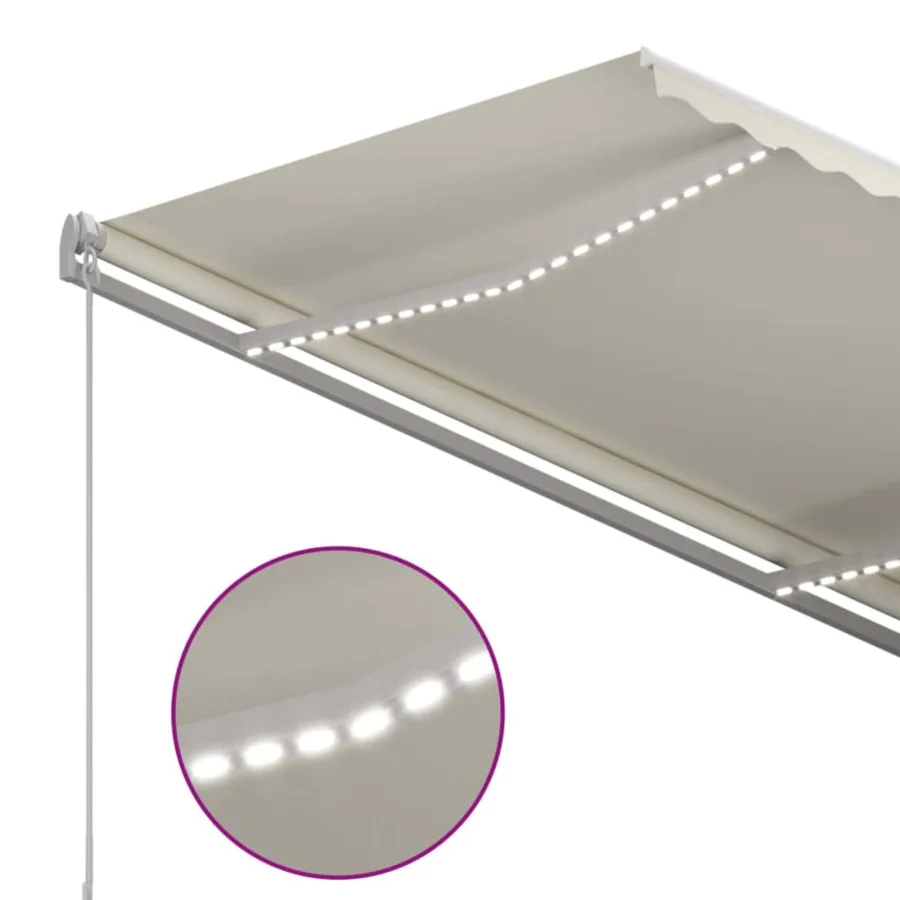 Auvent manuel rétractable avec LED 350x250 cm Crème - 4