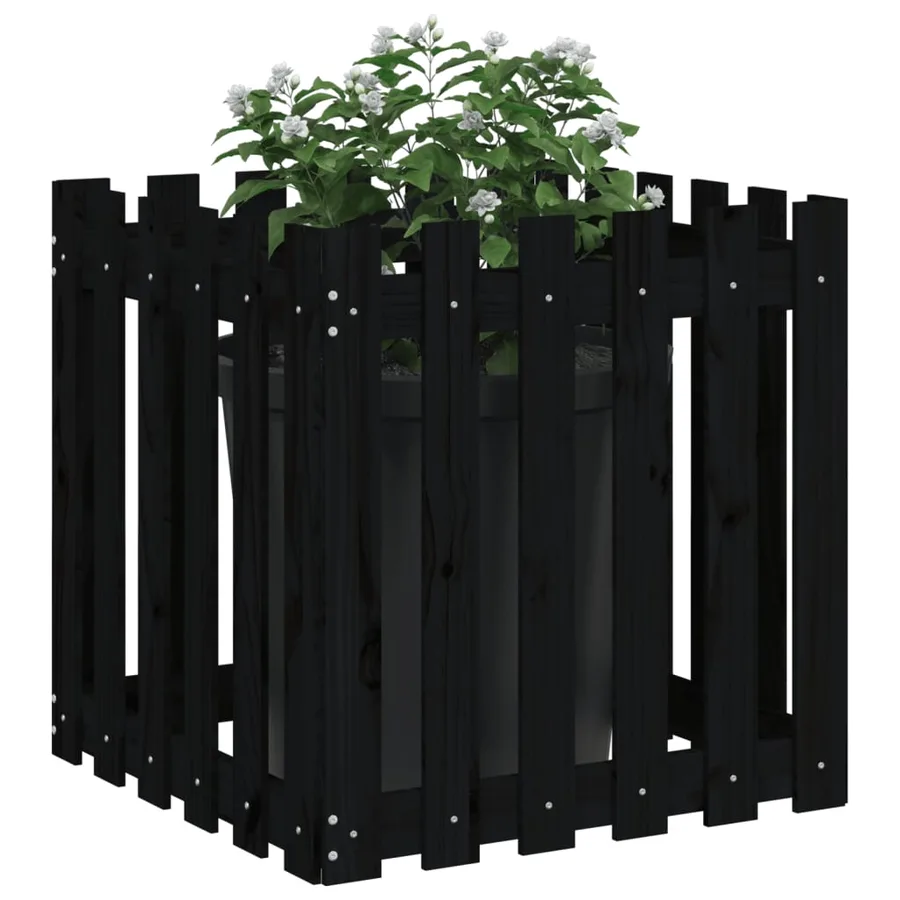 Jardinière avec design de clôture noir 60x60x60 cm pin massif - 3