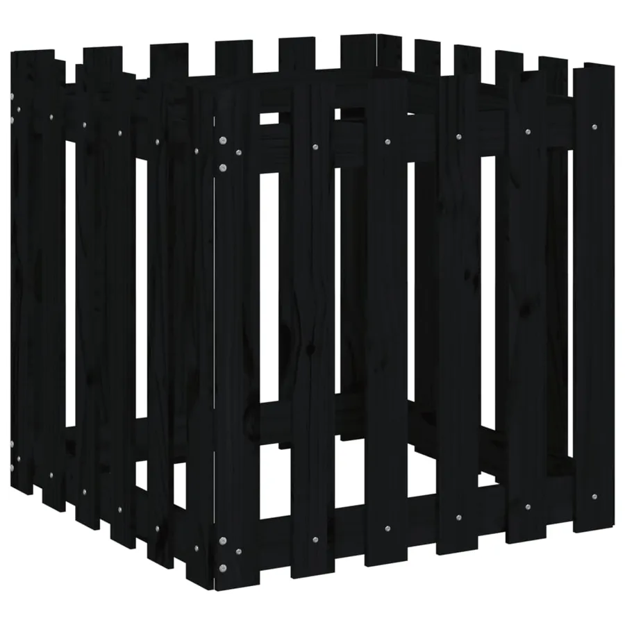 Jardinière avec design de clôture noir 60x60x60 cm pin massif - 4