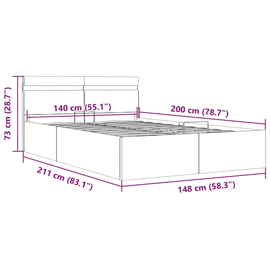 Cadre de lit à rangement hydraulique sans matelas avec LED gris - 13