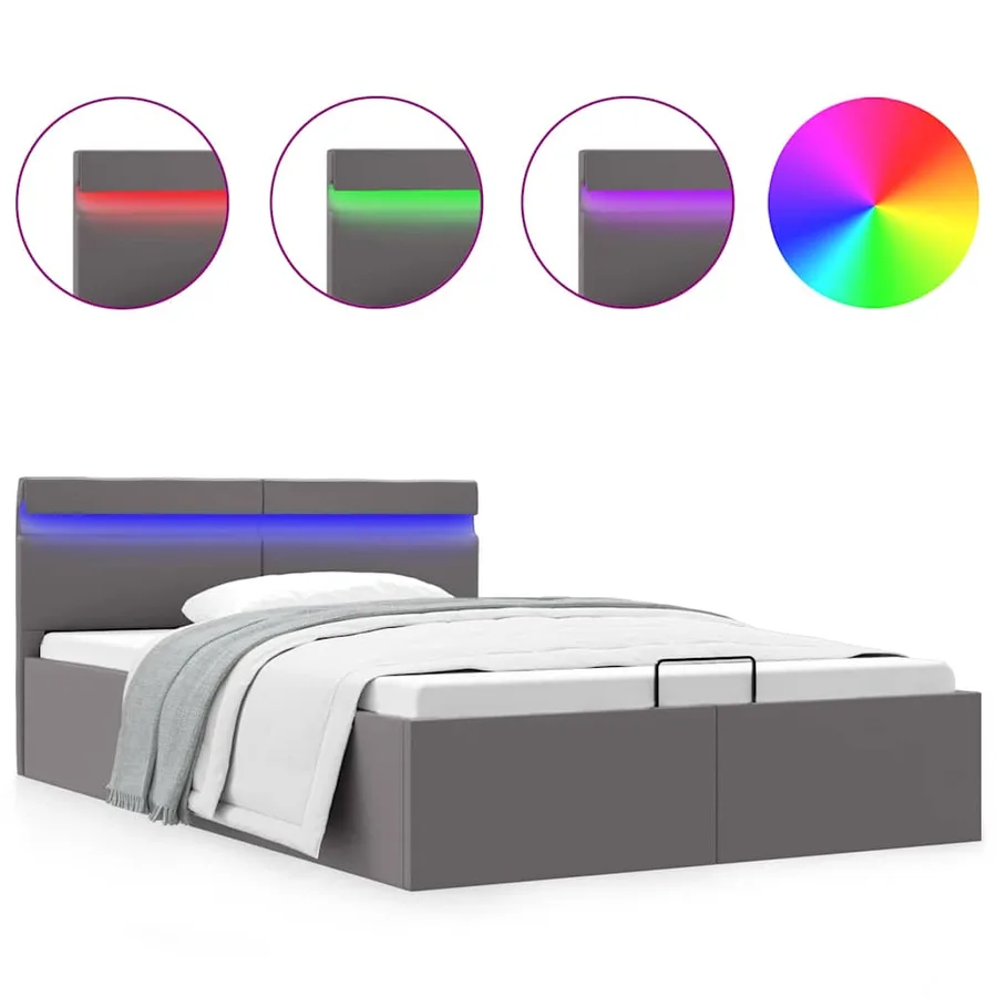 Cadre de lit à rangement hydraulique sans matelas avec LED gris - 2