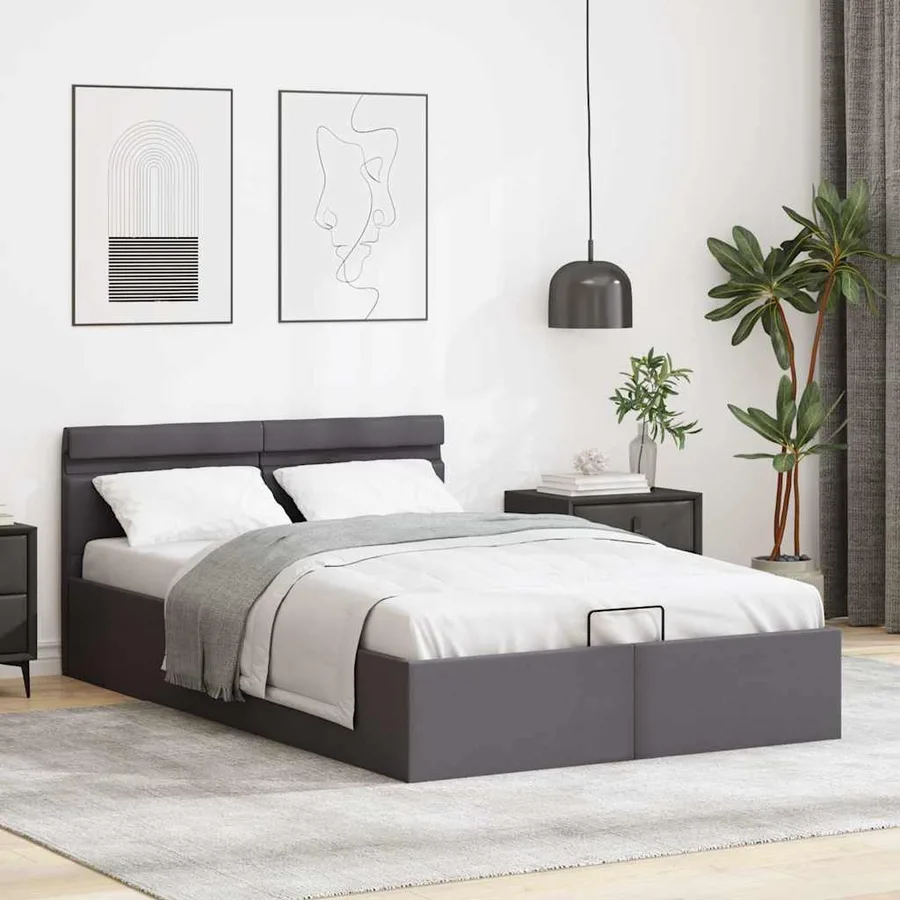 Cadre de lit à rangement hydraulique sans matelas avec LED gris - 4