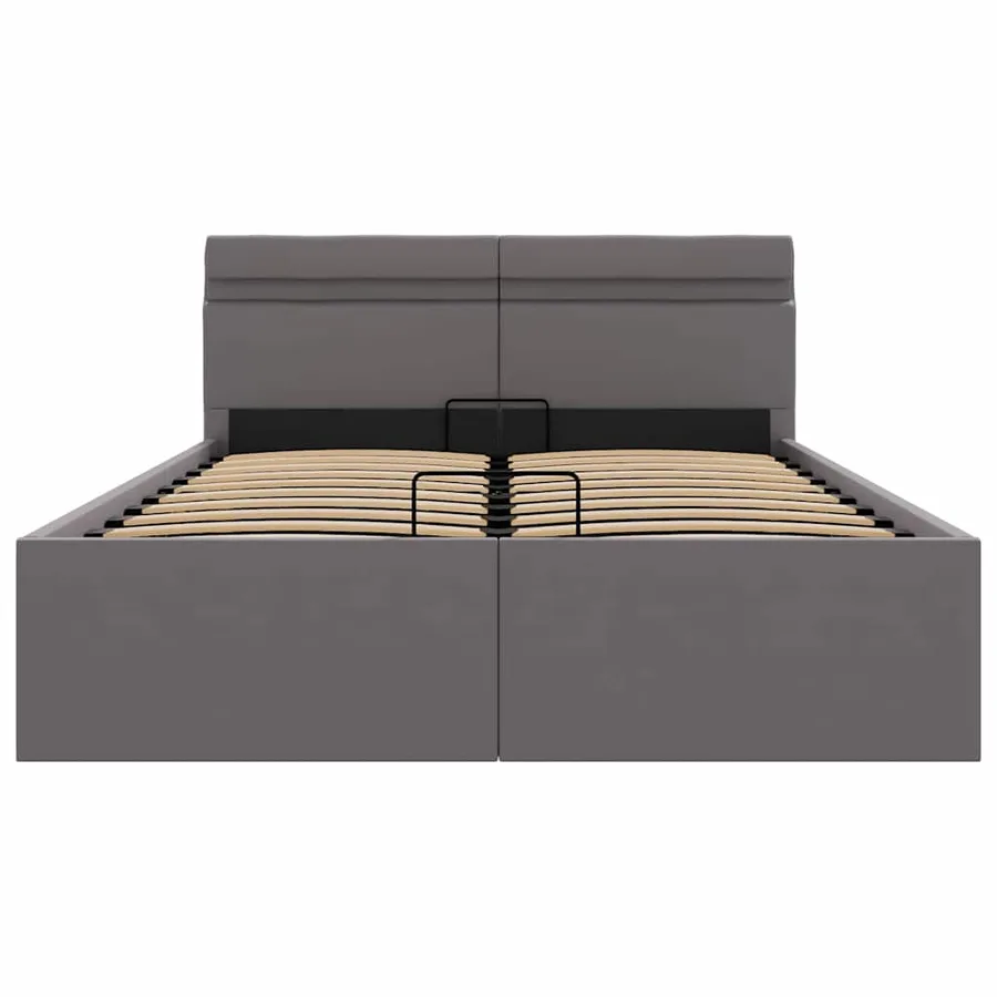 Cadre de lit à rangement hydraulique sans matelas avec LED gris - 6