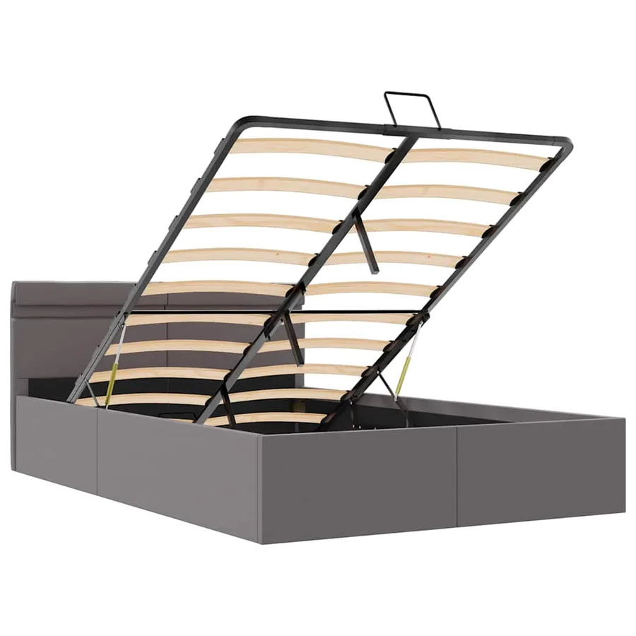 Cadre de lit à rangement hydraulique sans matelas avec LED gris - 9