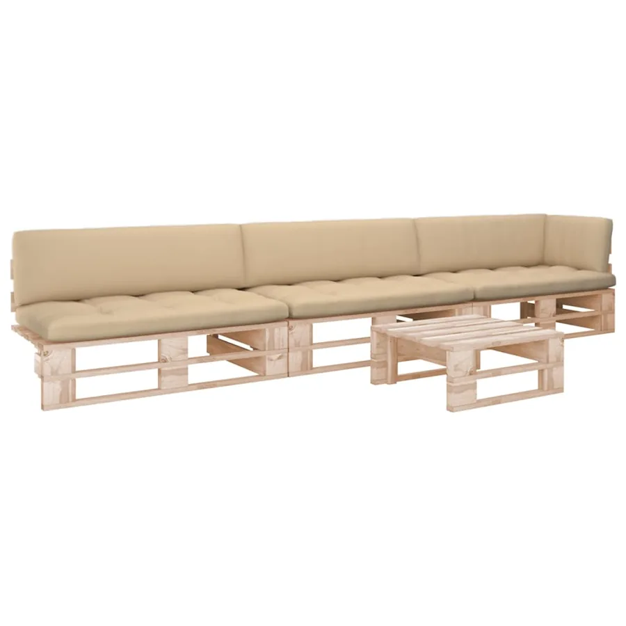 Salon de jardin palette 4pcs avec coussins Bois de pin imprégné
