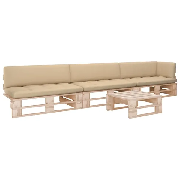 Salon de jardin palette 4pcs avec coussins Bois de pin imprégné
