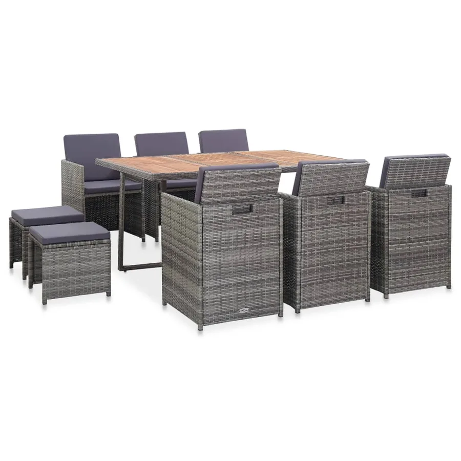 Salon de jardin 11 pcs Résine tressée bois d'acacia Anthracite