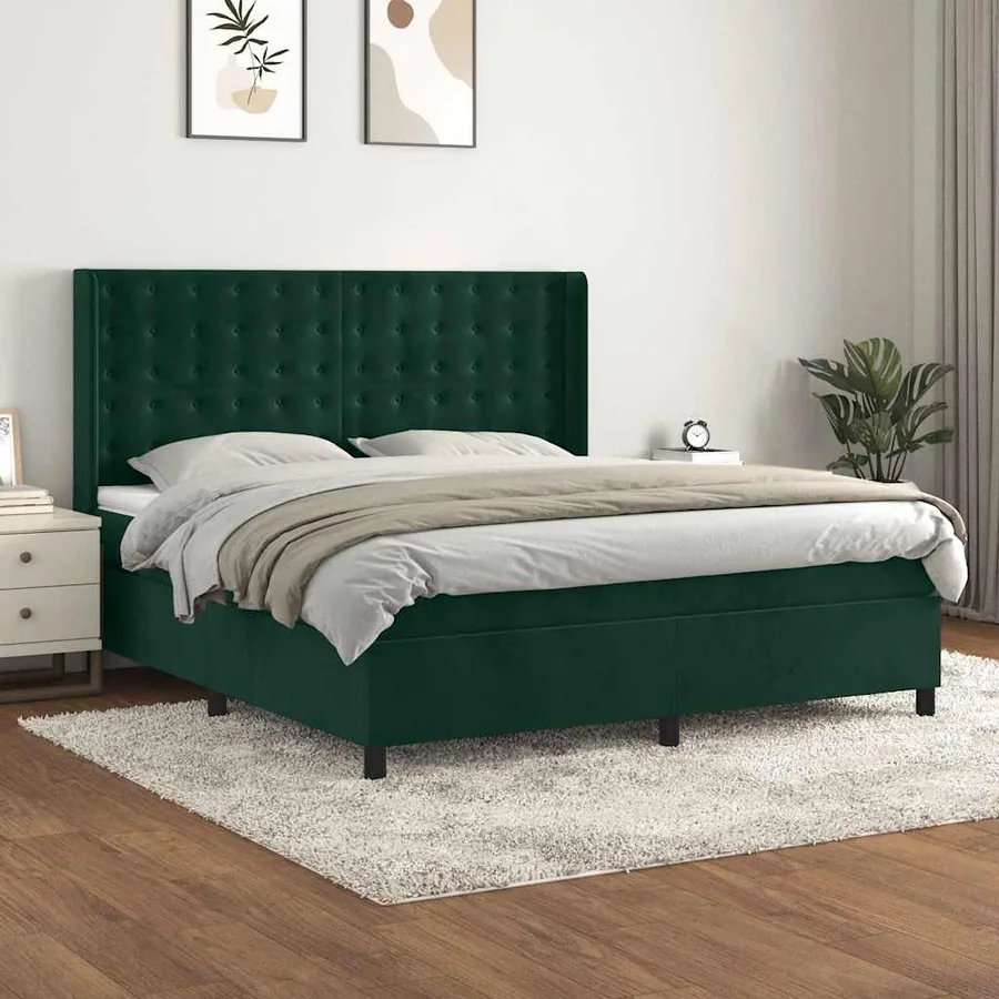 Sommier à lattes de lit et matelas Vert foncé 180x200cm Velours