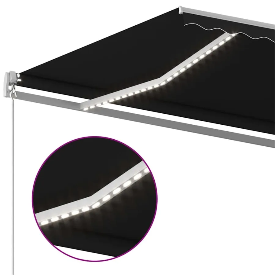 Auvent manuel rétractable avec LED 600x300 cm Anthracite - 4