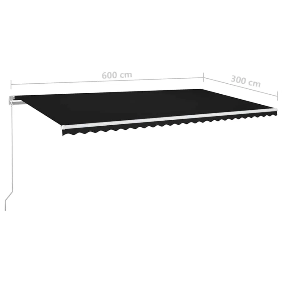 Auvent manuel rétractable avec LED 600x300 cm Anthracite - 7