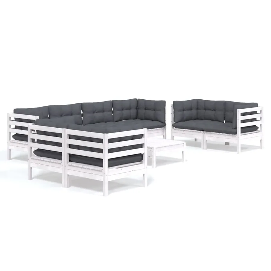Salon de jardin 9 pcs avec coussins bois de pin massif - 2