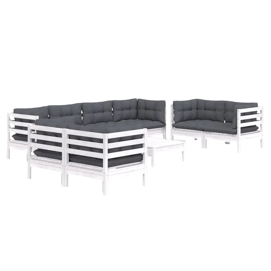 Salon de jardin 9 pcs avec coussins bois de pin massif - 3