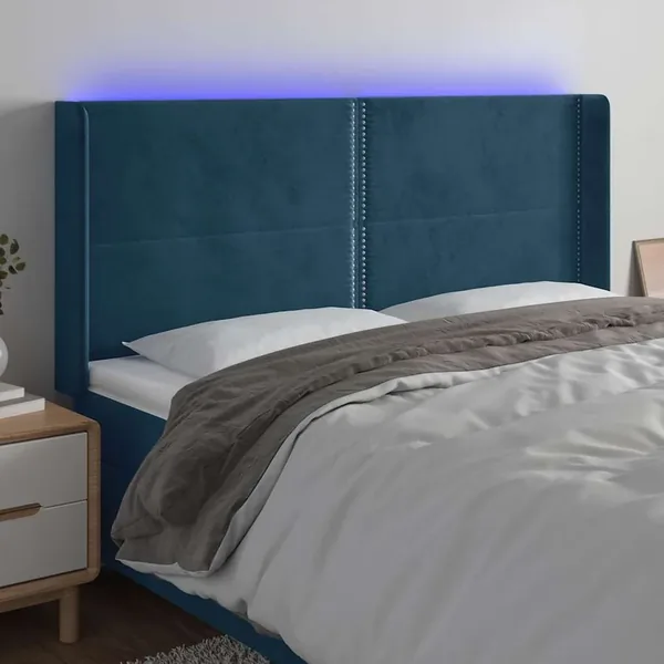 Tête de lit à LED Bleu foncé 163x16x118/128 cm Velours