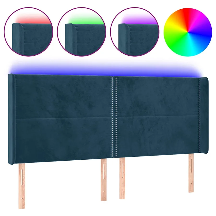 Tête de lit à LED Bleu foncé 163x16x118/128 cm Velours - 2