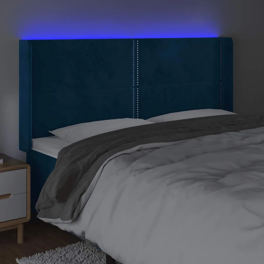 Tête de lit à LED Bleu foncé 163x16x118/128 cm Velours - 4