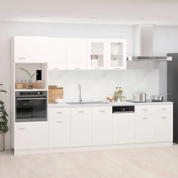 Ensemble de 7 meubles de cuisine "Lyon" en bois d'ingénierie blanc