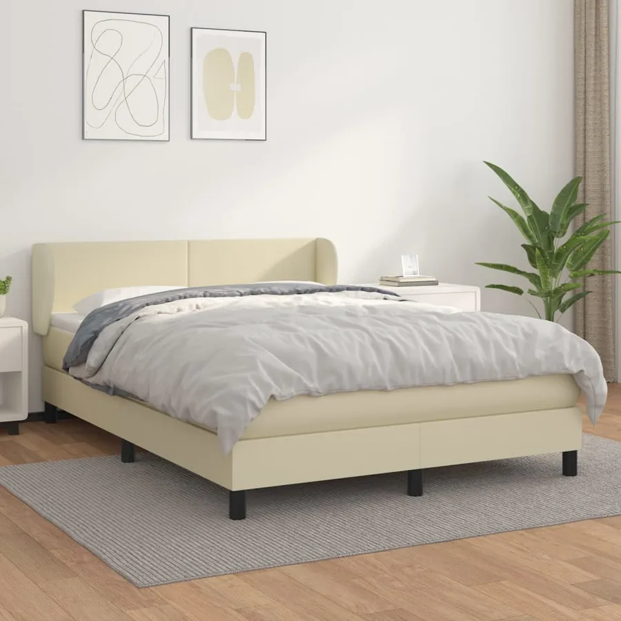 Sommier à lattes de lit avec matelas Crème 140x190cm Similicuir