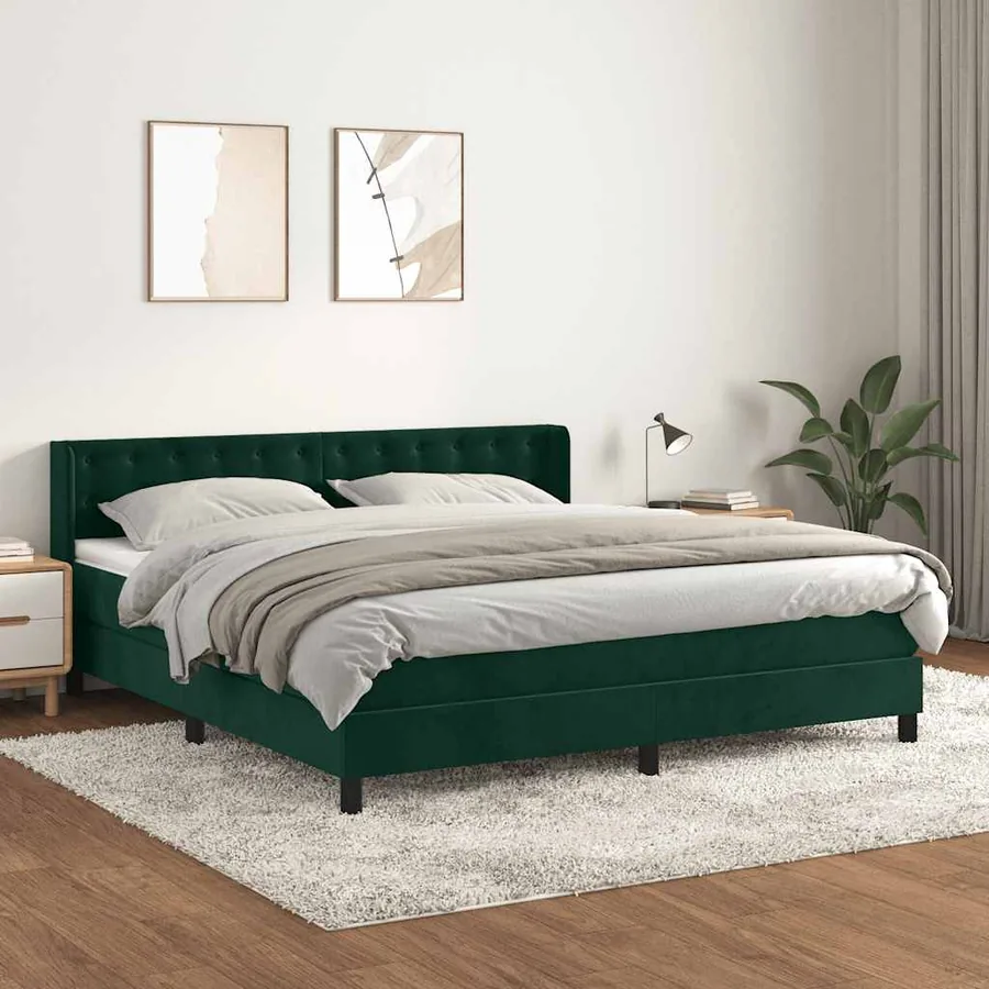Sommier à lattes de lit et matelas Vert foncé 160x200cm Velours