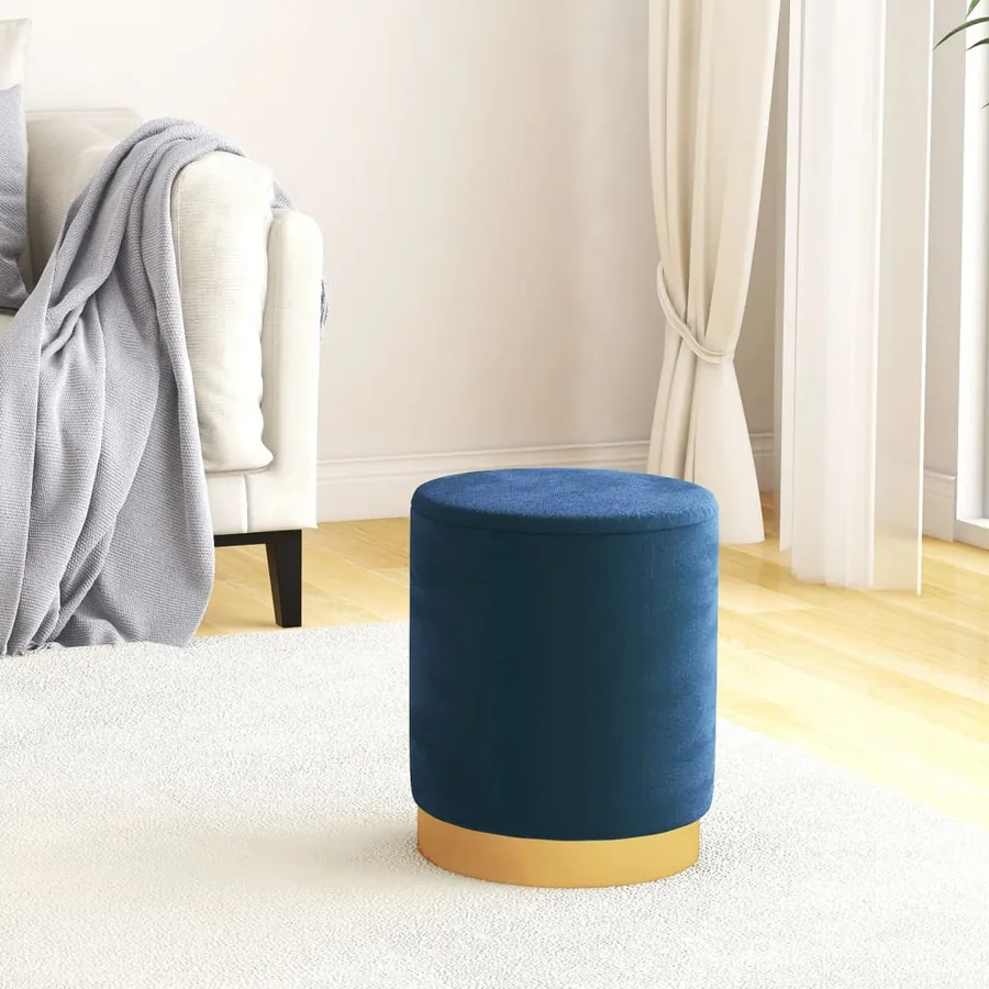Tabouret de rangement rond Bleu Velours 31 x 37 cm