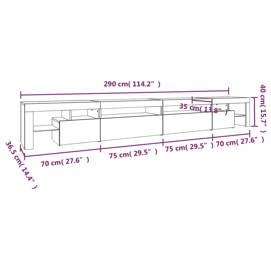 Meuble TV avec lumières LED Chêne sonoma 290x36,5x40 cm - 14