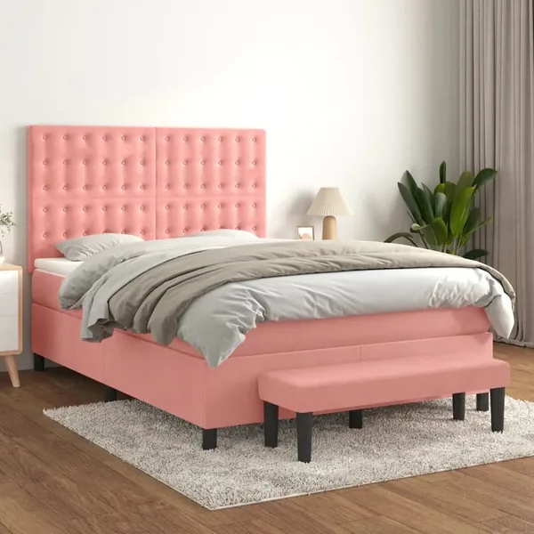 Sommier à lattes de lit avec matelas Rose 140x190 cm Velours