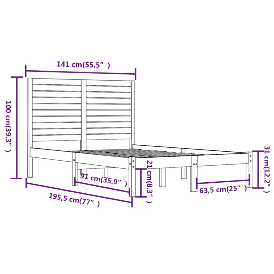Cadre de lit sans matelas 135x190 cm bois massif - 6