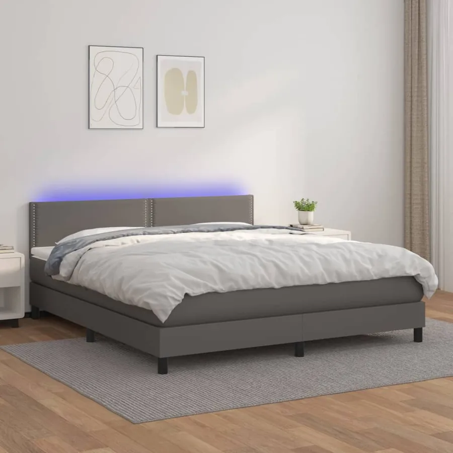 Sommier à lattes de lit avec matelas et LED Gris 180x200 cm