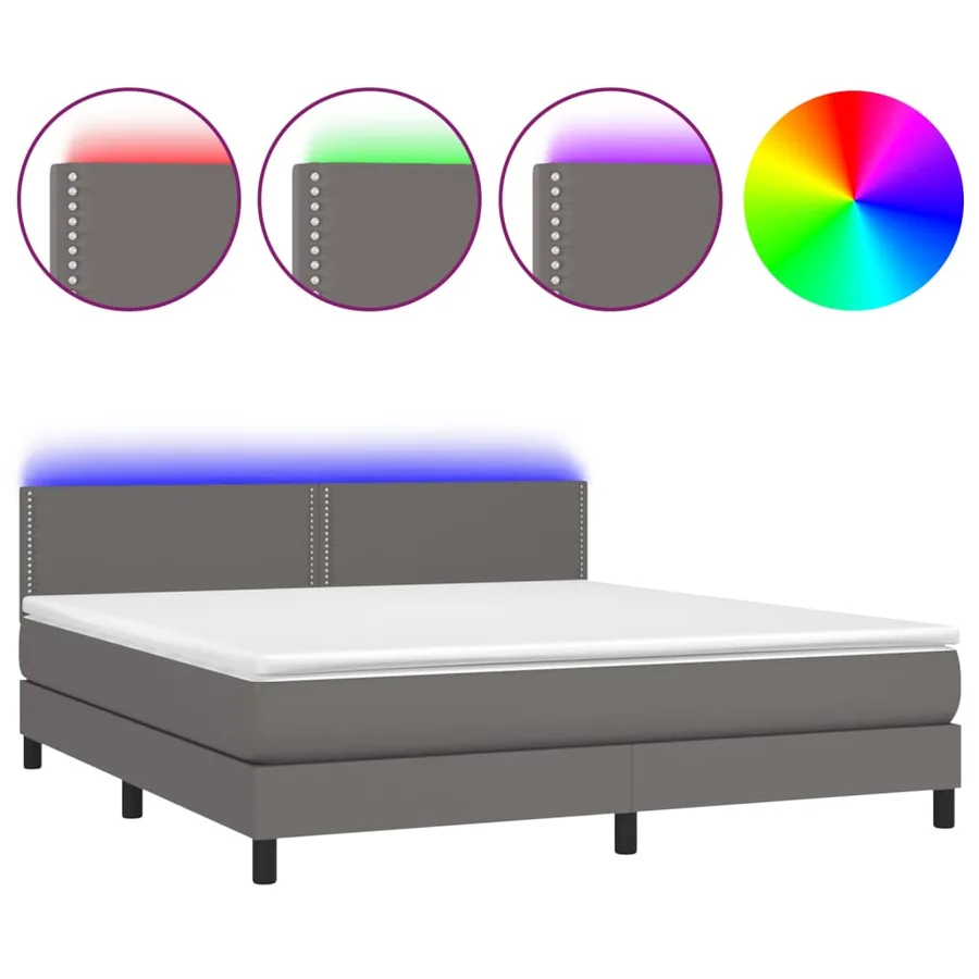 Sommier à lattes de lit avec matelas et LED Gris 180x200 cm - 2