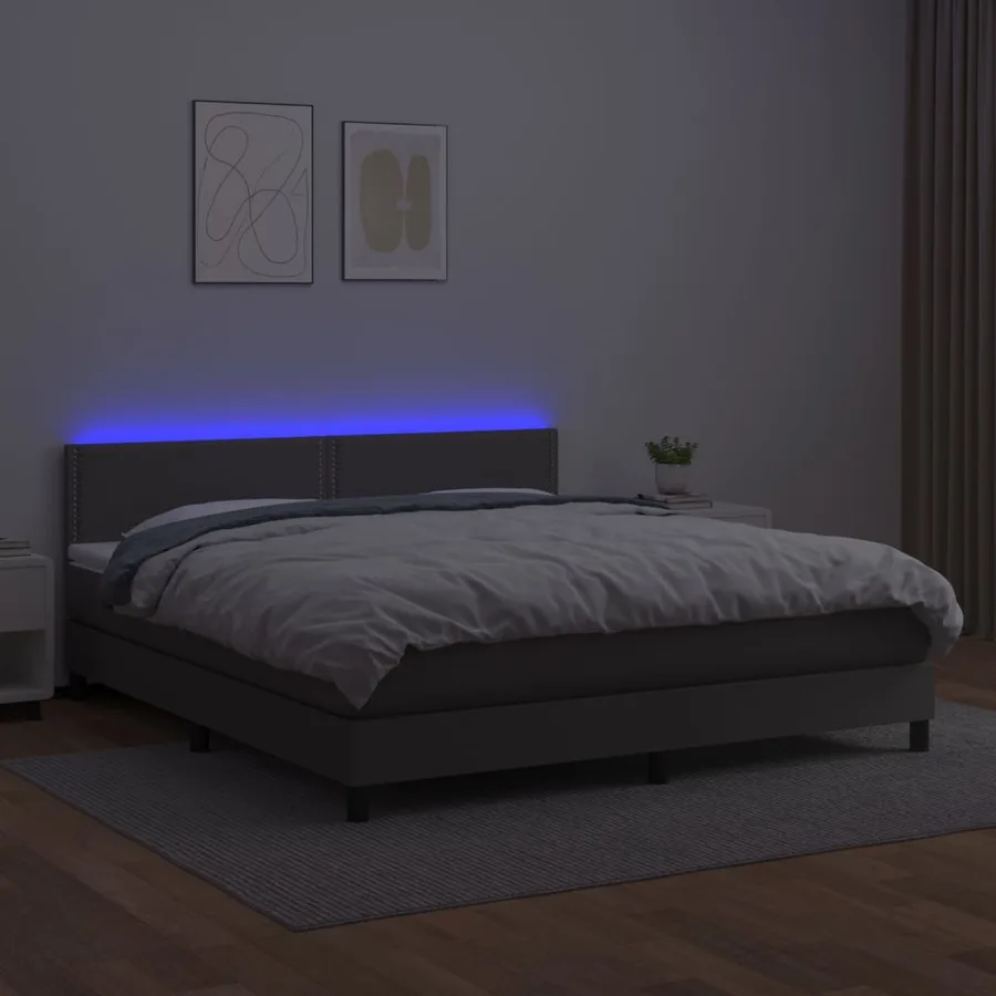 Sommier à lattes de lit avec matelas et LED Gris 180x200 cm - 4