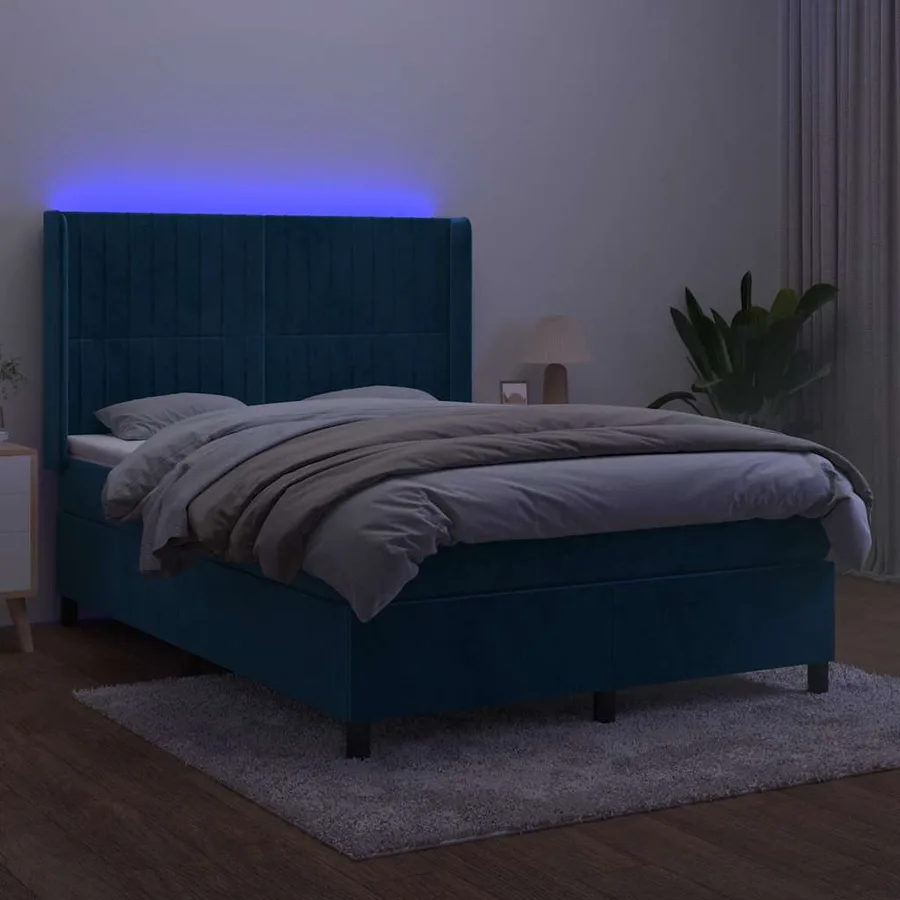 Sommier à lattes de lit matelas et LED Bleu foncé 140x190 cm - 4