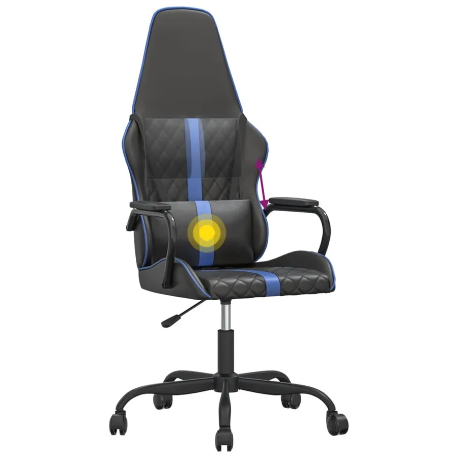 Chaise de jeu de massage bleu et noir similicuir - 7
