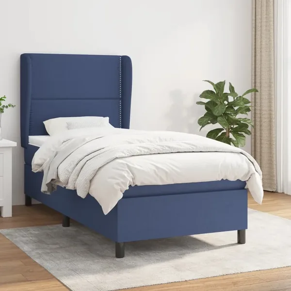 Sommier à lattes de lit avec matelas Bleu 90x190 cm Tissu