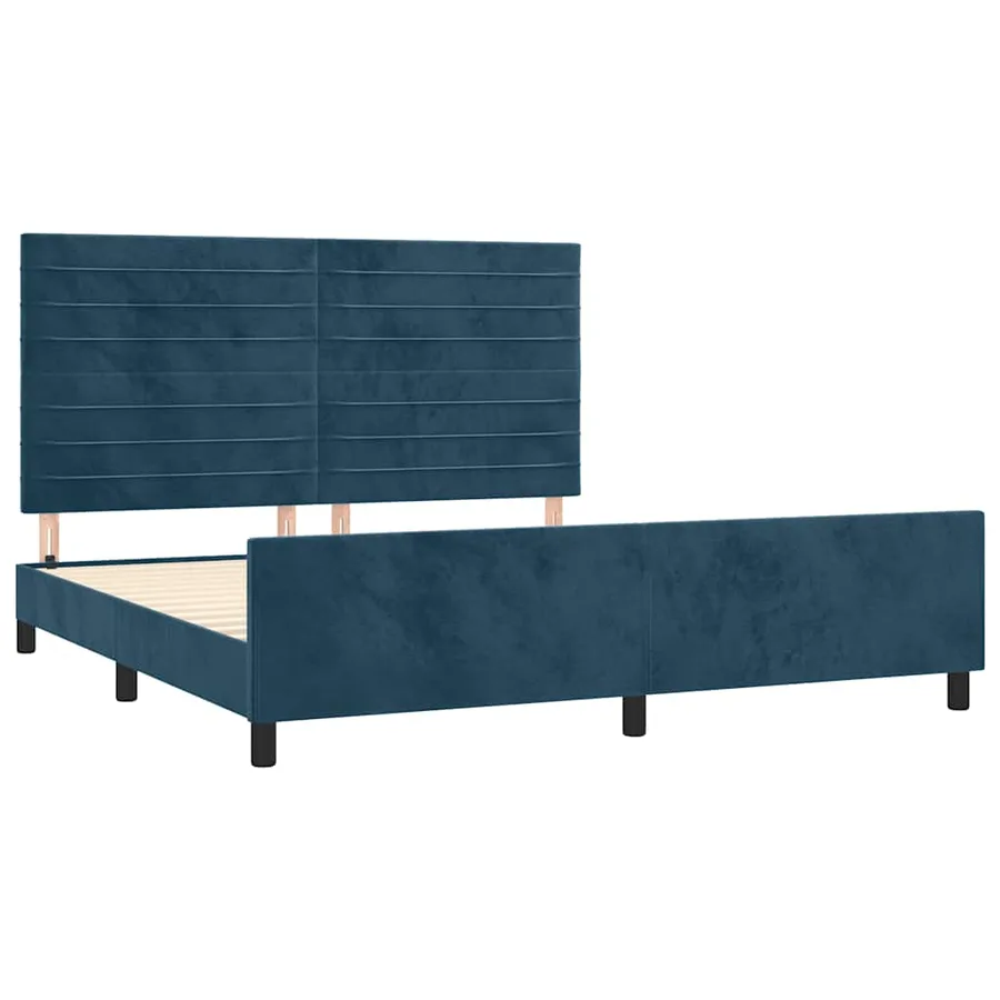 Cadre de lit sans matelas bleu foncé 160x200 cm velours - 4