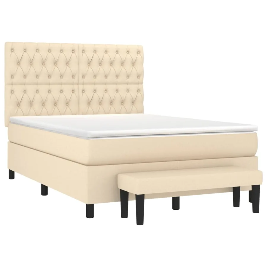 Sommier à lattes de lit avec matelas Crème 140x190 cm Tissu - 3